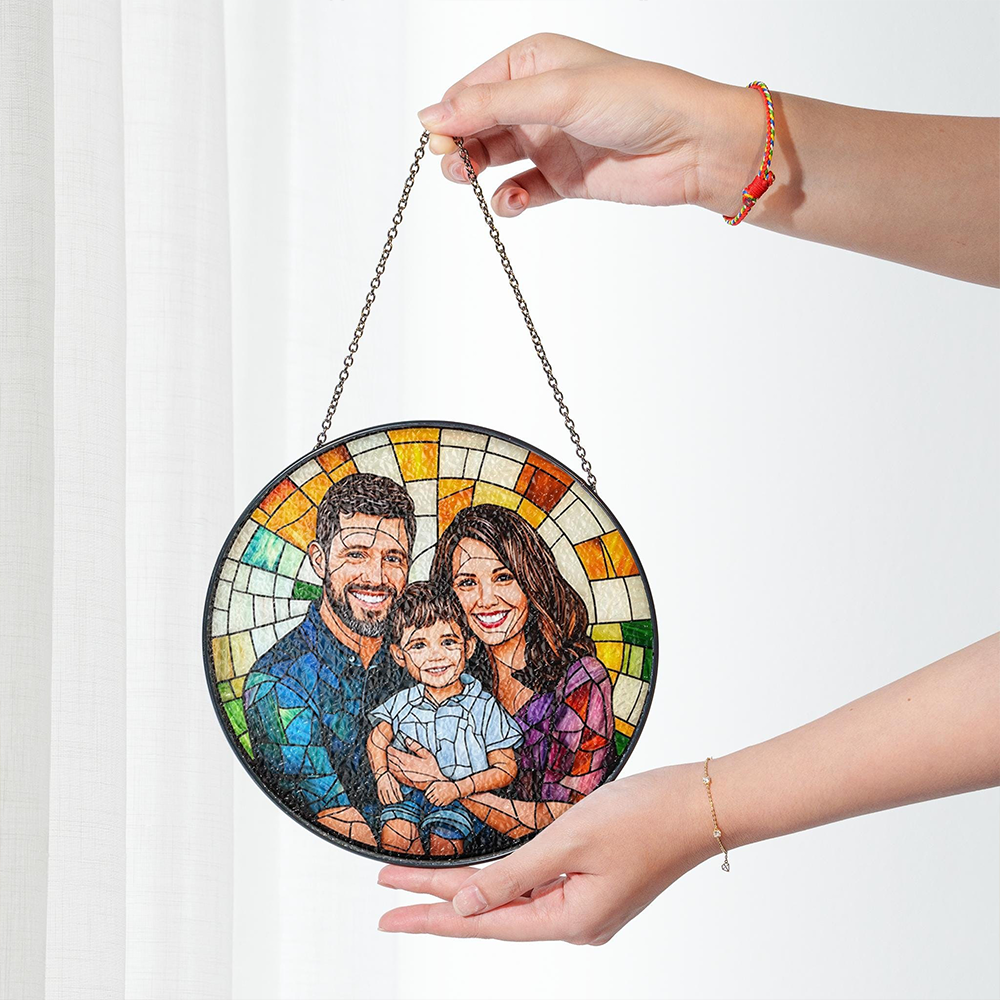 Personalized Family Portrait Stained Glass Suncatcher Custom Memorial Gift