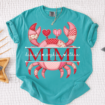 Comfort Colors® Patchwork Crab Design Mimi Shirt Personalized Children’s Names Tee