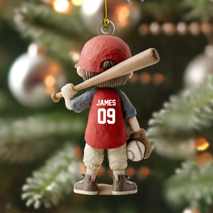 Personalized Baseball Player Ornament 2025 – Custom Name & Number Christmas Decoration for Kids and Sports Lovers Ornament