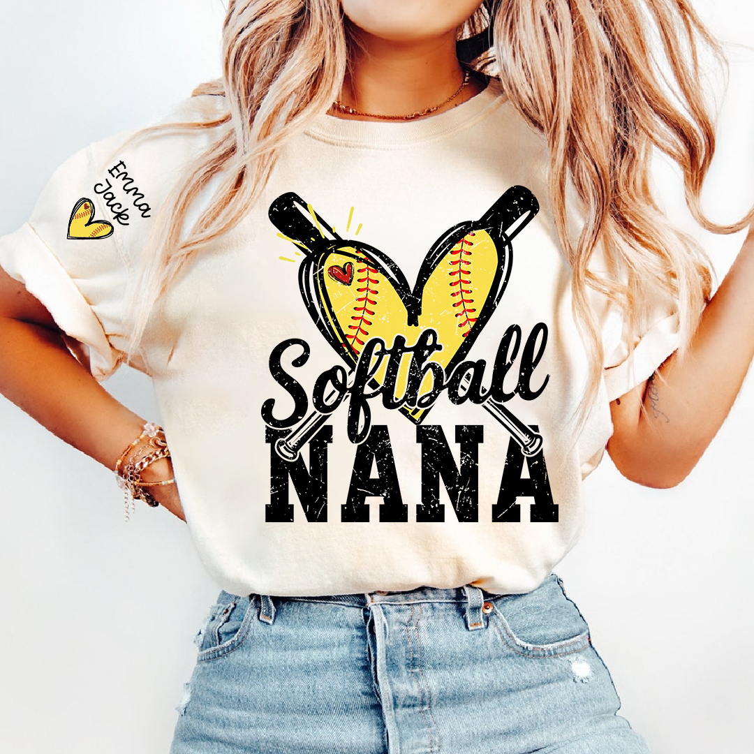 Custom Softball Nana Shirt for Game Day, Personalized Grandchildren Names Family Tee