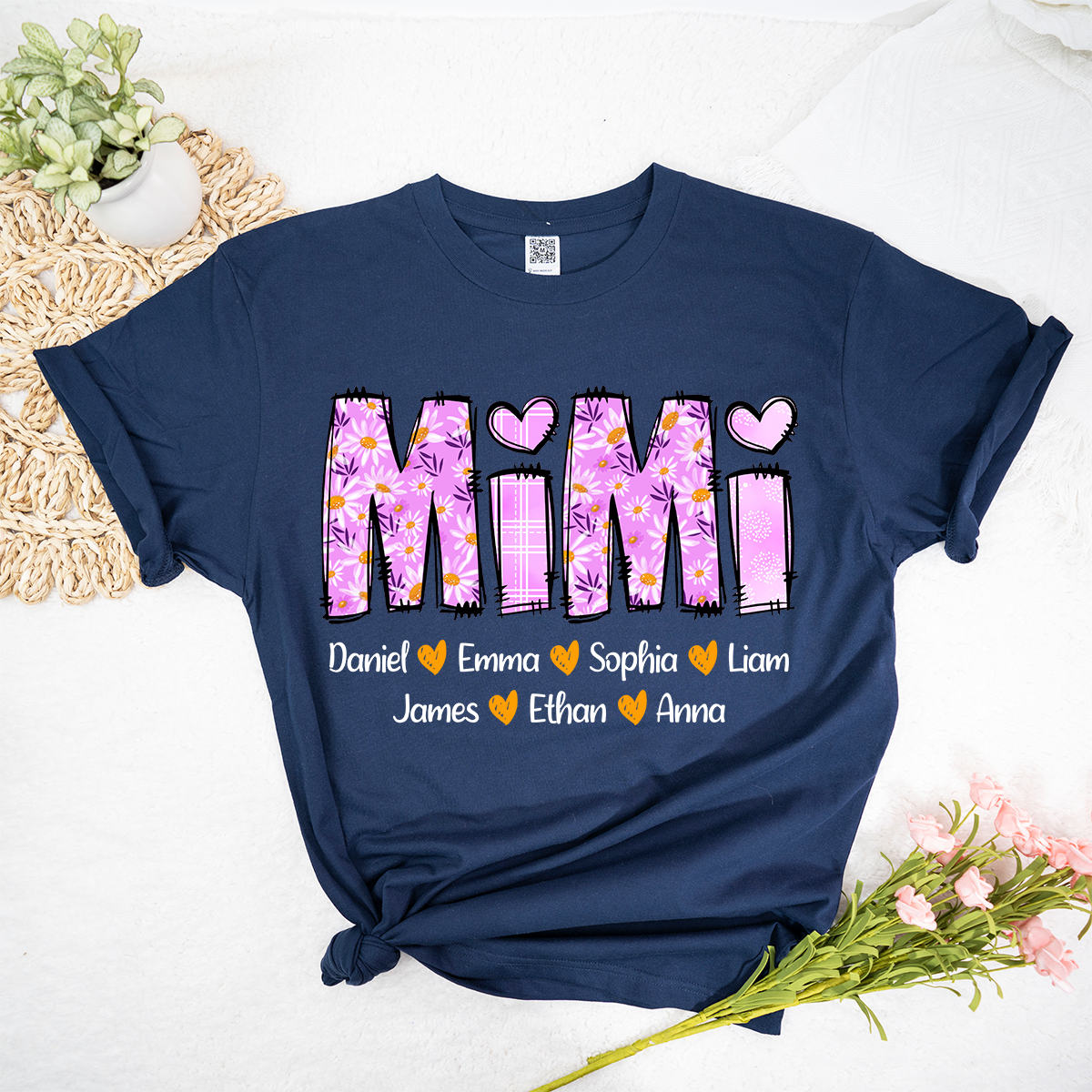 Personalized Mimi Daisy Shirt, Custom Nickname and Grandkids' Names T-Shirt