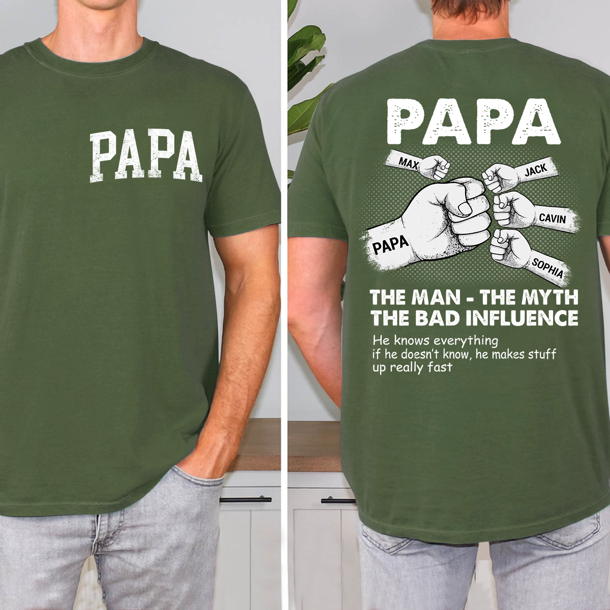 Personalized Papa The Man The Myth The Bad Influence T-Shirt, Father's Day Shirt