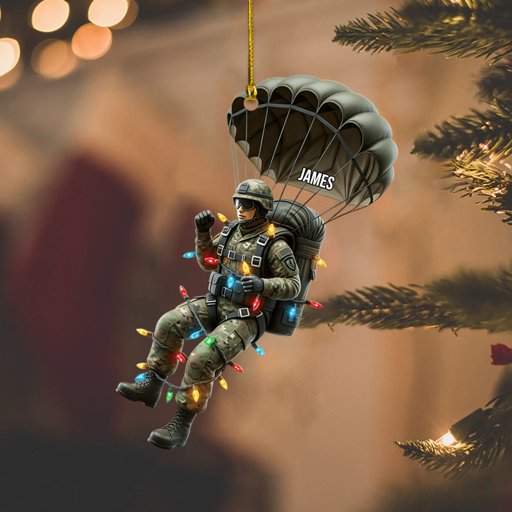 Personalized Paratrooper Ornament 2025 – Custom Military Soldier Christmas Decoration with Name Ornament