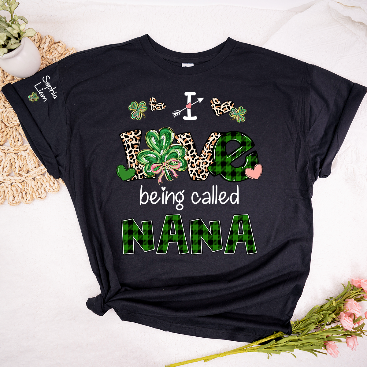 I Love Being Called Nana Shirt, Personalized St Patrick’s Day Nana Shirt With Shamrock Design