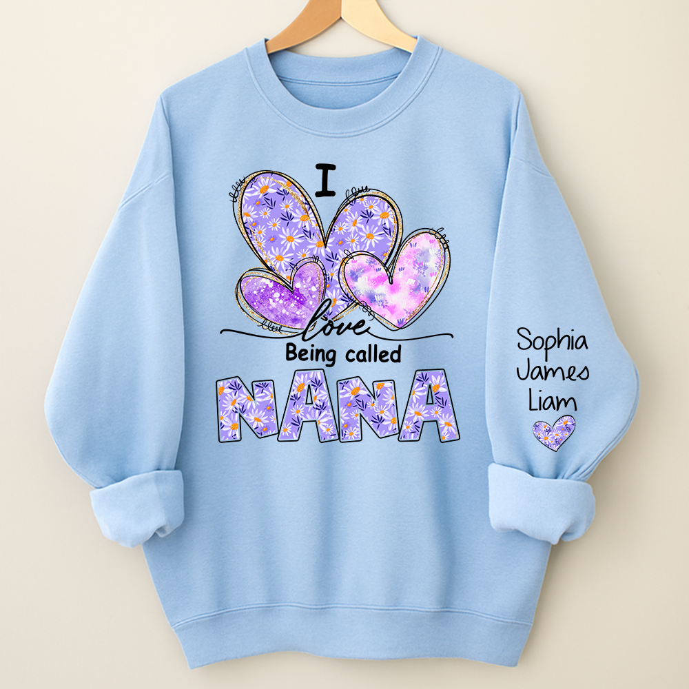 I Love Being Called Nana Purple Sweatshirt – Personalized Nana Shirt With Grandkids Names