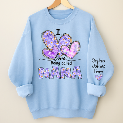 I Love Being Called Nana Purple Sweatshirt – Personalized Nana Shirt With Grandkids Names