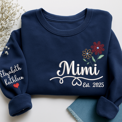Personalized Embroidered Name Sweatshirts with Flowers, Gifts For Grandma And Kids