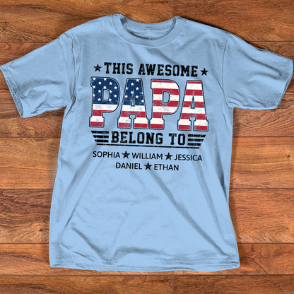 Custom Papa Shirt with Kids Names This Awesome Papa Belongs To Patriotic Grandpa Fathers Day Gift