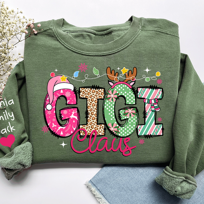 Personalized Grandma Sweatshirt, Merry Christmas Design with Grandchild's Name on Sleeve