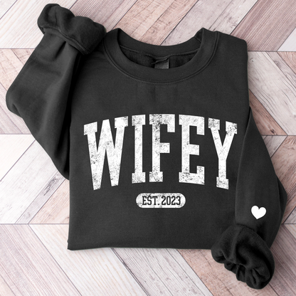 Personalize Wifey Sweatshirt, Engagement Sweatshirt, Bridal Shower Gift, Gift For Bride, New Wife Sweatshirt
