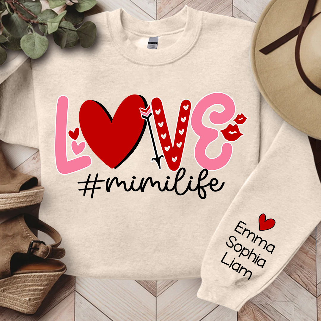 Mimi Life Love Pink Valentine, Custom Mimi And Kids, Grandma Gift TH Sweatshirt
