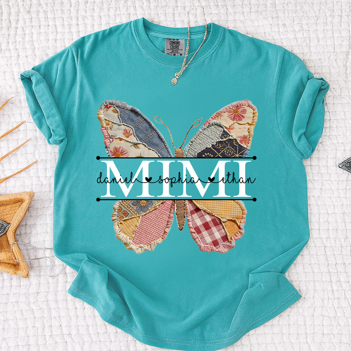 Comfort Personalized Mimi Butterfly Shirt, Custom Grandchildren Names Family T Shirt