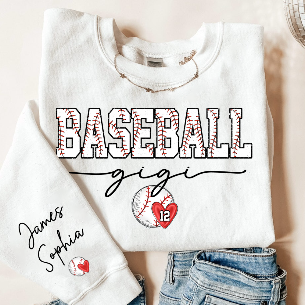 Personalized Baseball Mimi Sweatshirt With Grandkids Names and Number, Custom Sports Grandma Pullover Sweatshirt