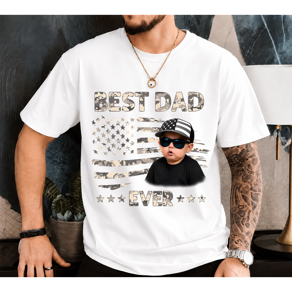 Best Dad Ever T-Shirt – Personalized Custom Baby Photo Gift for Father Papa Birthday Fathers Day