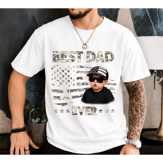 Best Dad Ever T-Shirt – Personalized Custom Baby Photo Gift for Father Papa Birthday Fathers Day