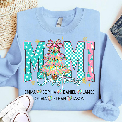 Christmas Tree Mimi Sweatshirt, Custom Family Name for Grandma And Kids