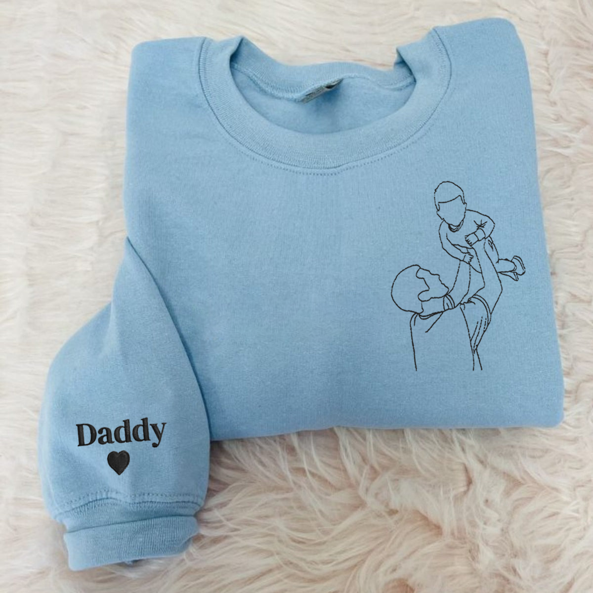 Personalized Gifts For Dad From Daughter Or Son With Outline Portrait Photo Initial Sleeve, Embroidered Sweatshirt
