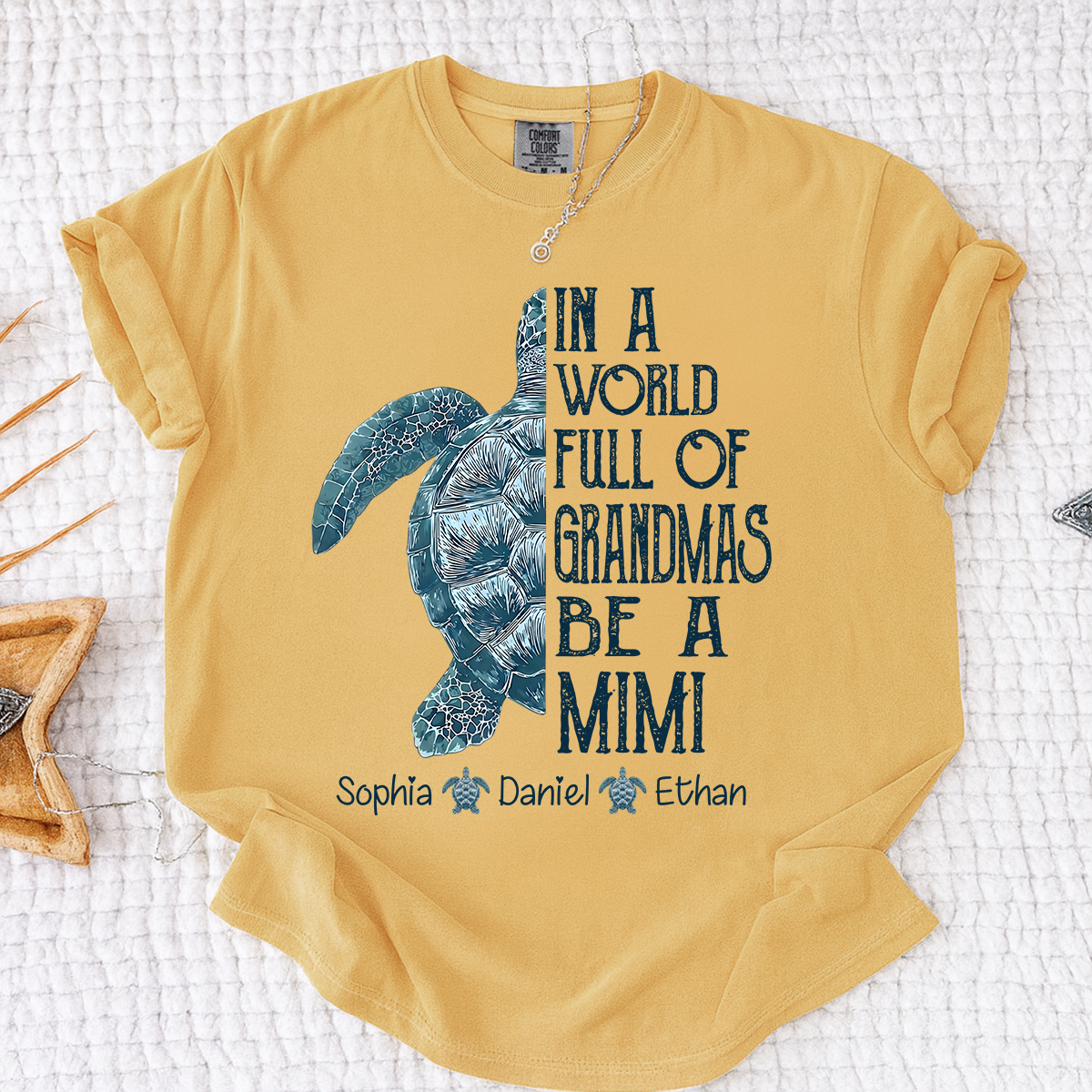 Comfort Colors Personalized Mimi Turtle Shirt, Custom Grandkids Names Sea Turtle Grandma T-Shirt, In a World Full of Grandmas Be a Mimi Gift