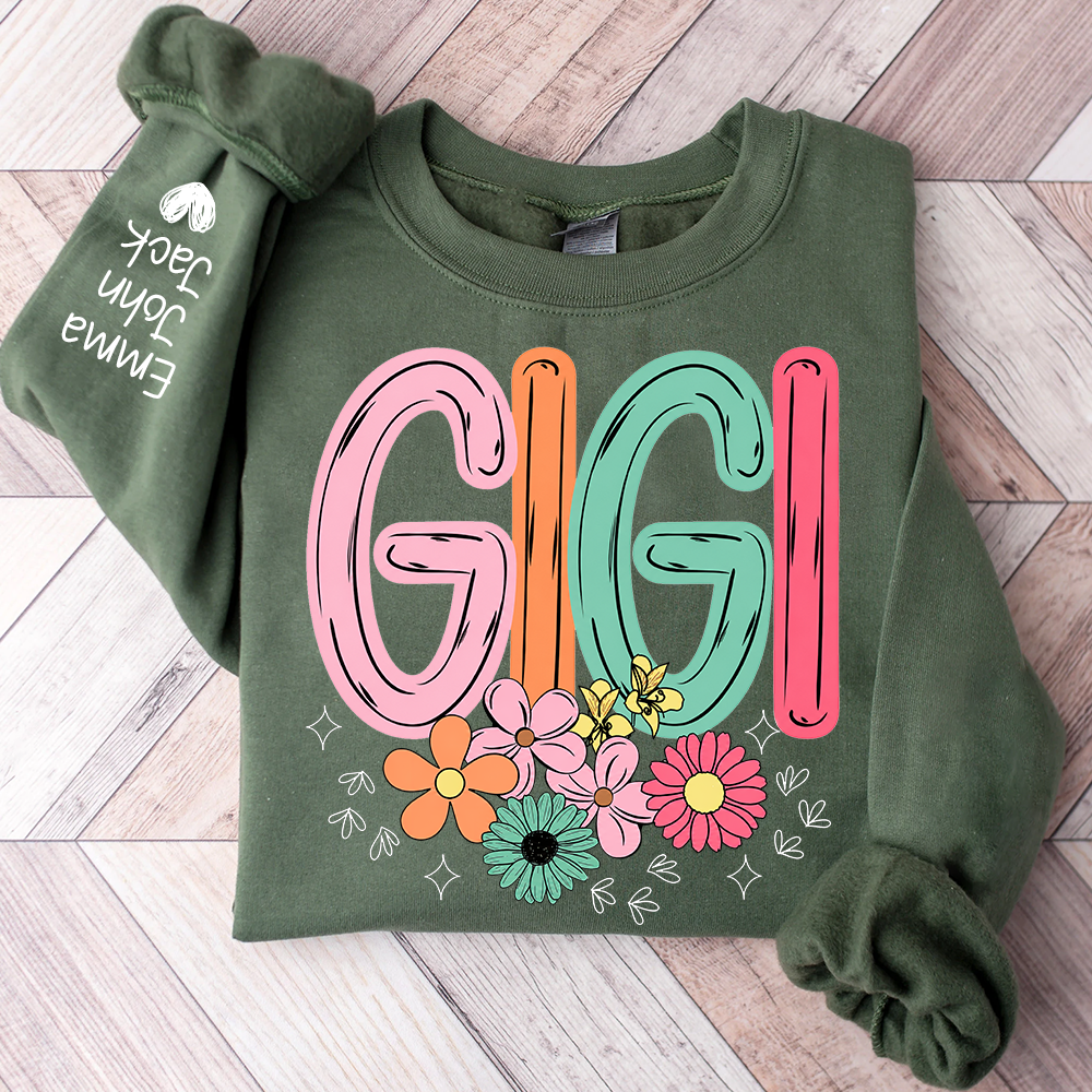 Personalized Floral Grandma Bundle, Custom Grandma Gigi T Shirt, Cute Colorful Flowers Gift for Women