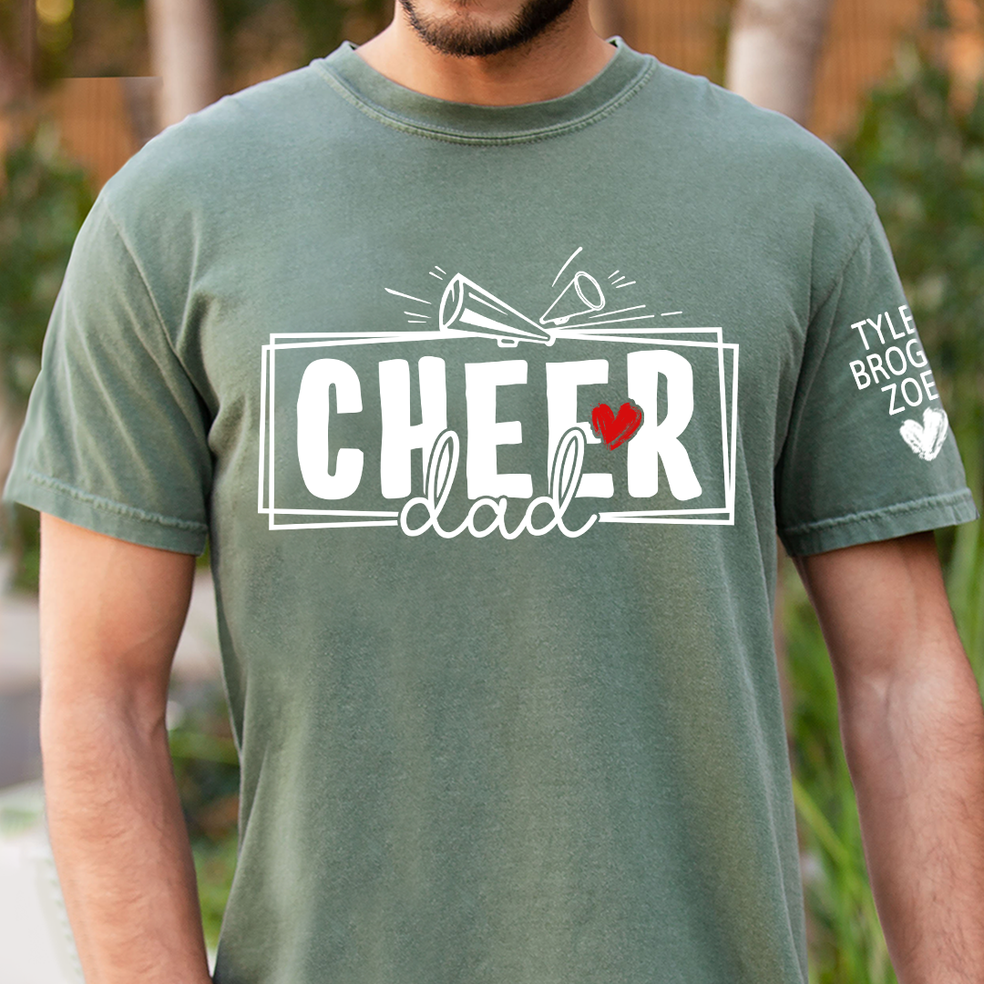 Cheer Papa T-Shirt, Customize With Names On Sleeve, Gift for Cheer Dad
