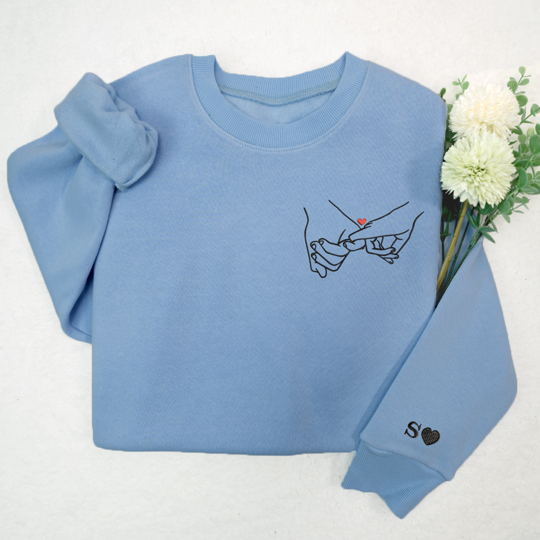 Hand Couple Embroidered, Custom Initials On Sleeves TH Sweatshirt