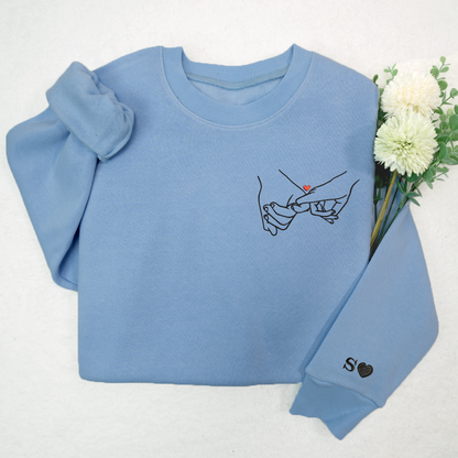 Hand Couple Embroidered, Custom Initials On Sleeves TH Sweatshirt