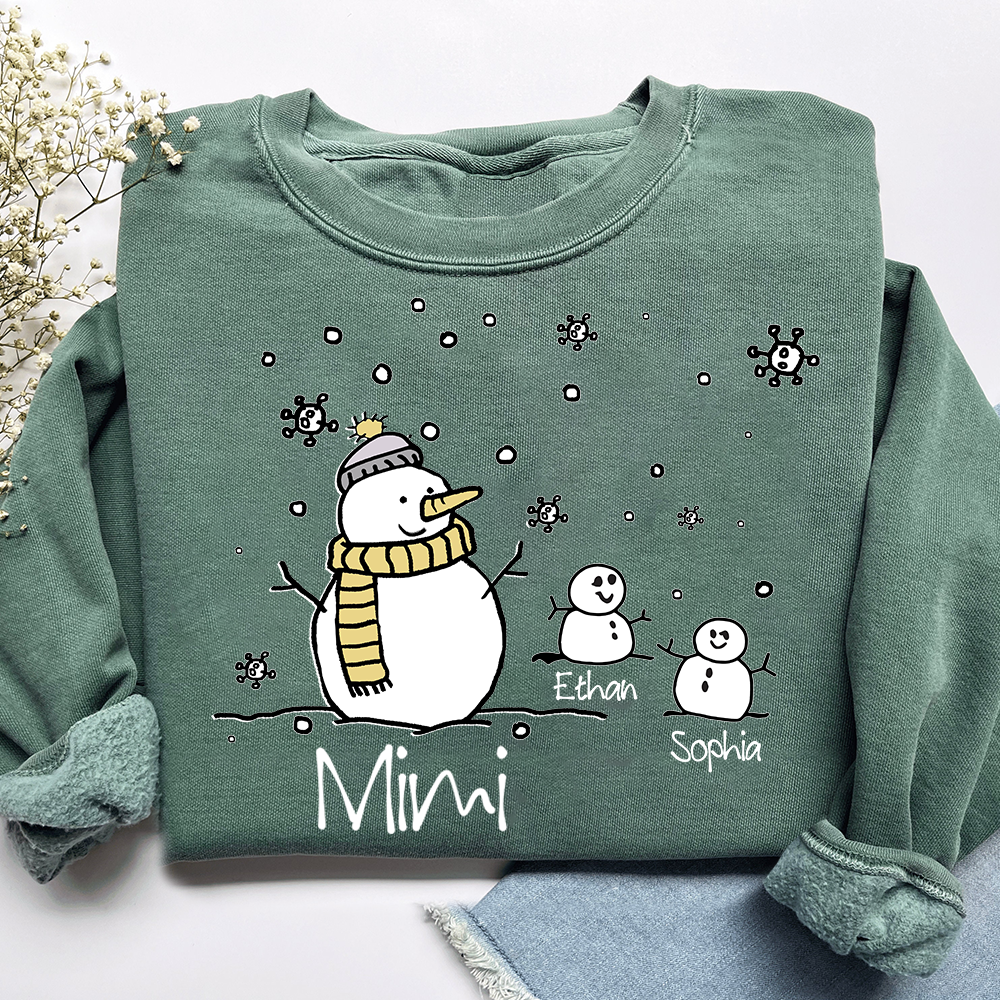 Personalized Christmas Snowman Sweatshirt, Gifts for Grandma, Custom Grandma and Grandchild Names