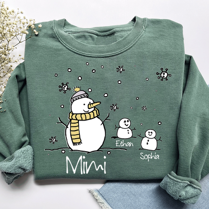 Personalized Christmas Snowman Sweatshirt, Gifts for Grandma, Custom Grandma and Grandchild Names