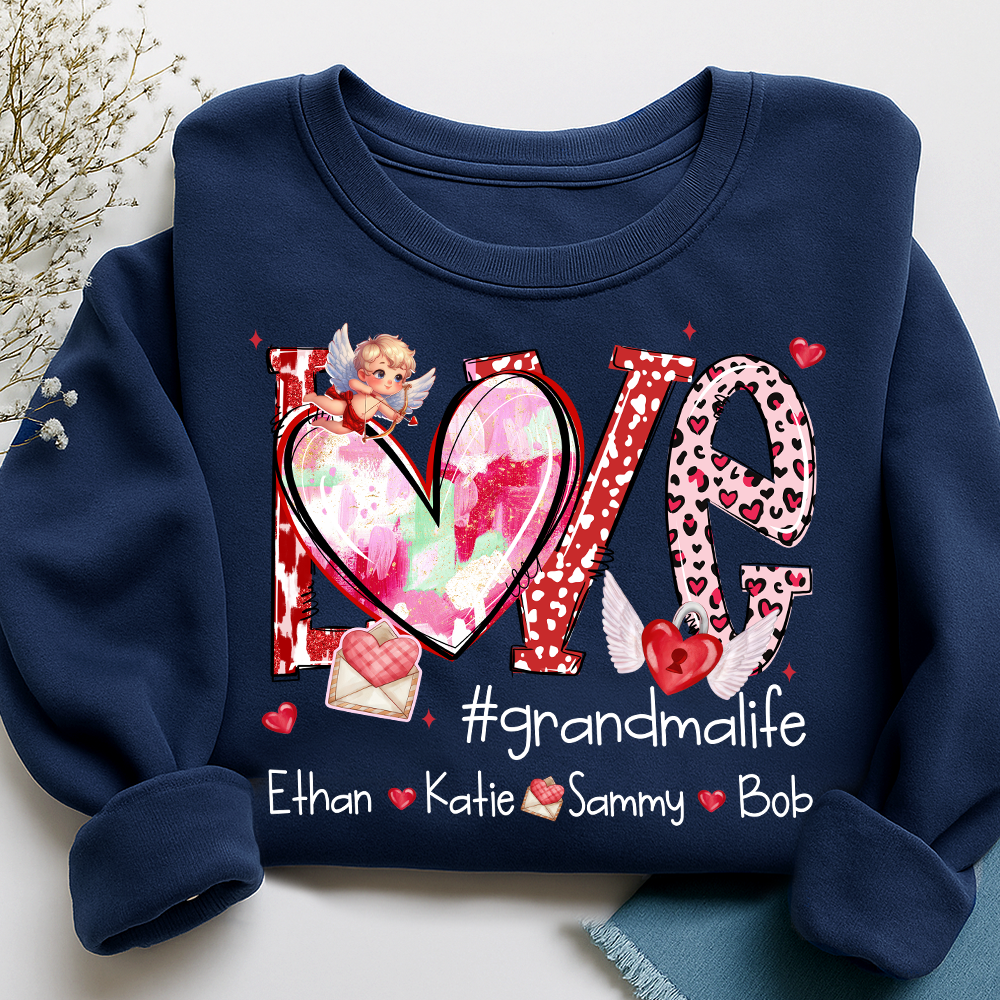 Personalized Love Grandma Life Sweatshirt, Custom Valentine Heart Design