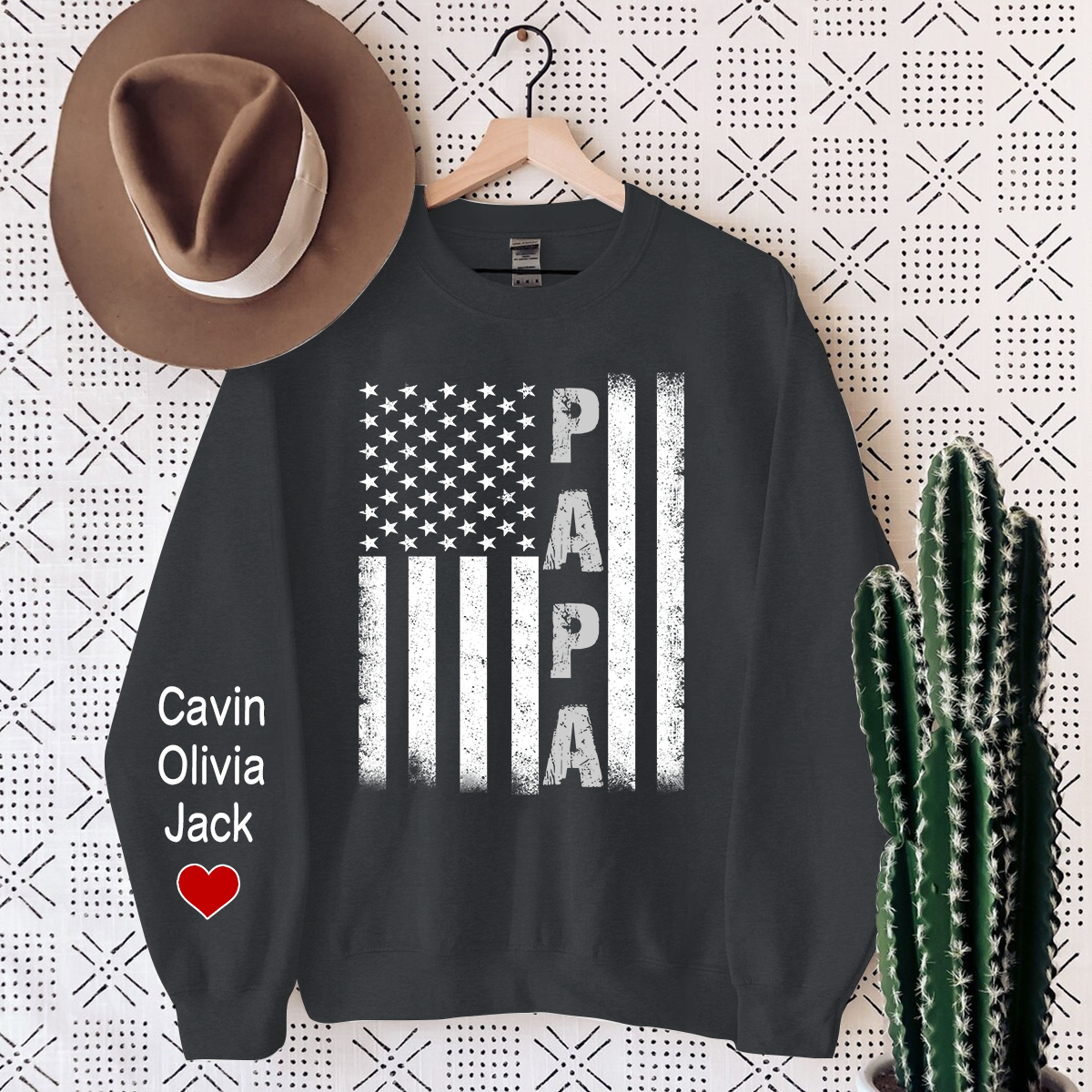 Personalized Papa Flag, Custom Papa And Kids, Papa Gift Sweatshirt