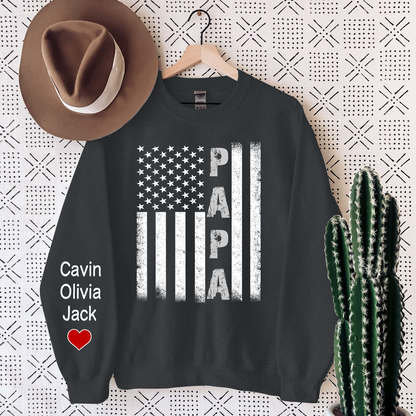 Personalized Papa Flag, Custom Papa And Kids, Papa Gift Sweatshirt