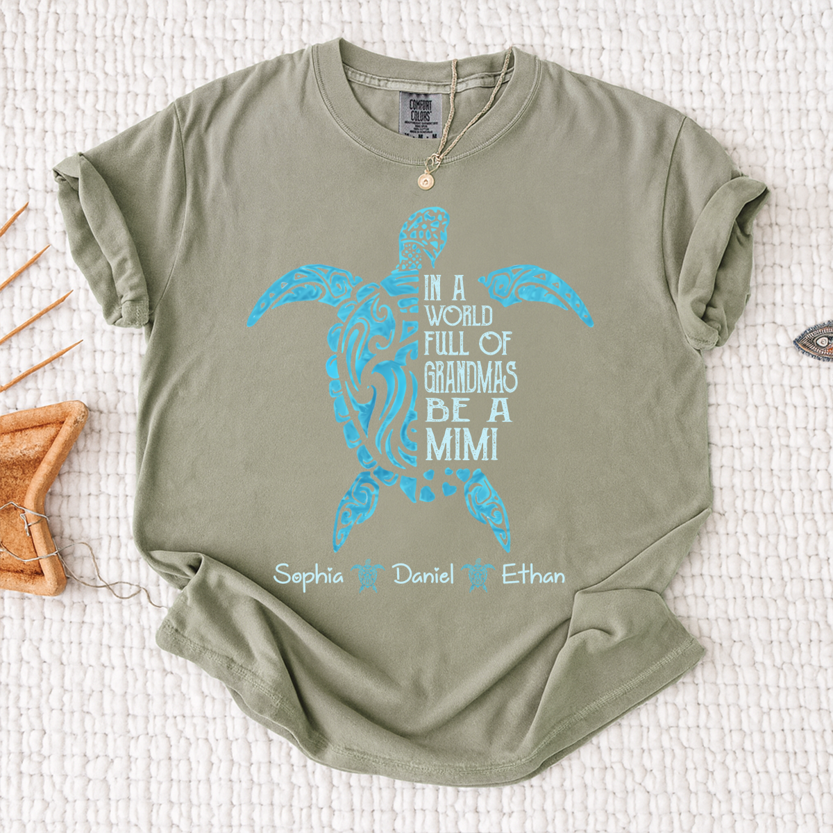 Comfort Colors In A World Full Of Grandmas Be A Mimi Shirt – Personalized Sea Turtle Graphic Tee, Custom Kids Names Gift for Mimi