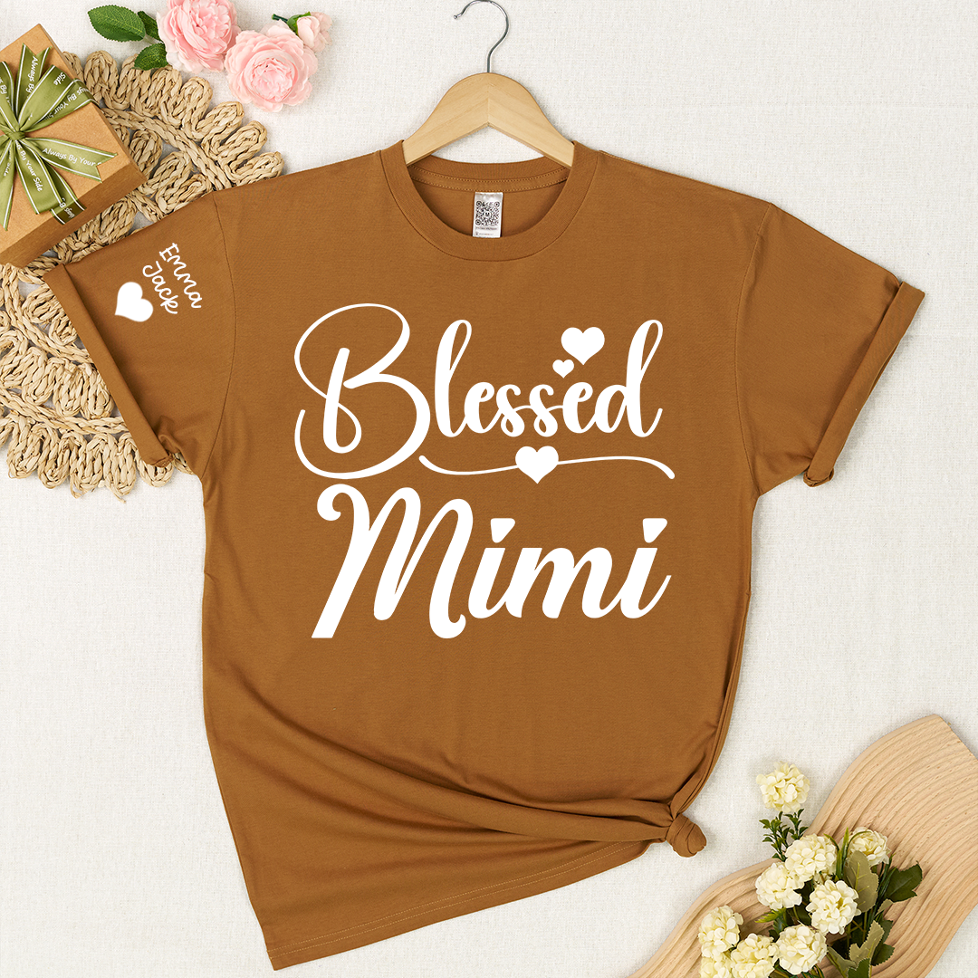 Blessed Mimi Shirt, Personalized Mimi T-Shirt with Custom Names and Cute Heart Design