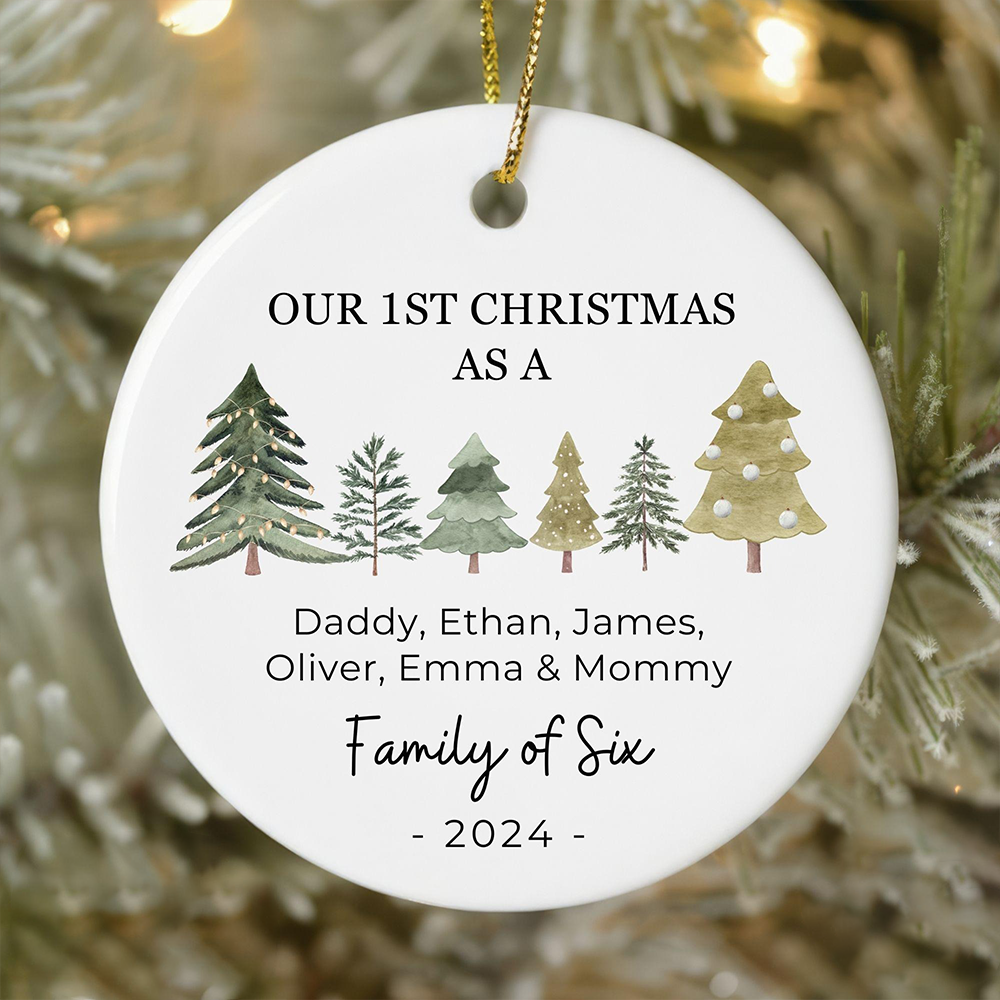 Personalized Our First Christmas Family of Three Ornament 2025, Custom Ceramic Ornament For Parents