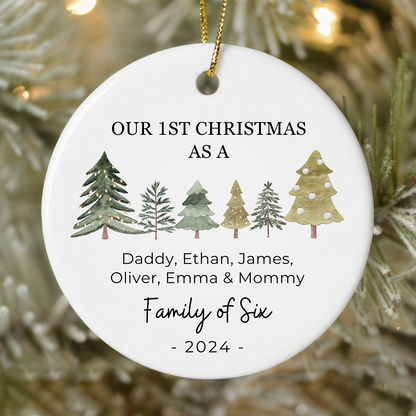 Personalized Our First Christmas Family of Three Ornament 2025, Custom Ceramic Ornament For Parents