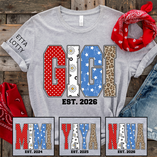 4th of July Gigi USA Flag Trendy Memorial Day Labor Day Daisy Gigi and Grandkids T-shirt