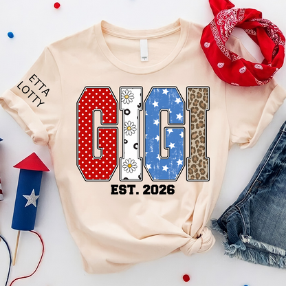4th of July Gigi USA Flag Trendy Memorial Day Labor Day Daisy Gigi and Grandkids T-shirt