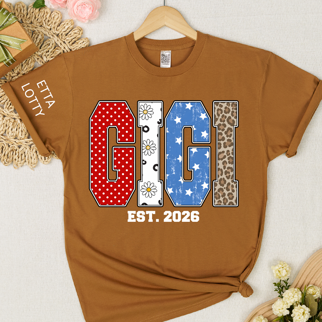 4th of July Gigi USA Flag Trendy Memorial Day Labor Day Daisy Gigi and Grandkids T-shirt