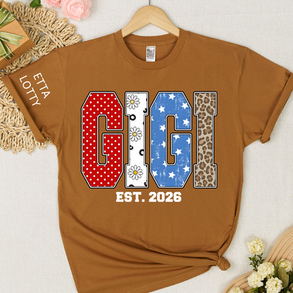 4th of July Gigi USA Flag Trendy Memorial Day Labor Day Daisy Gigi and Grandkids T-shirt