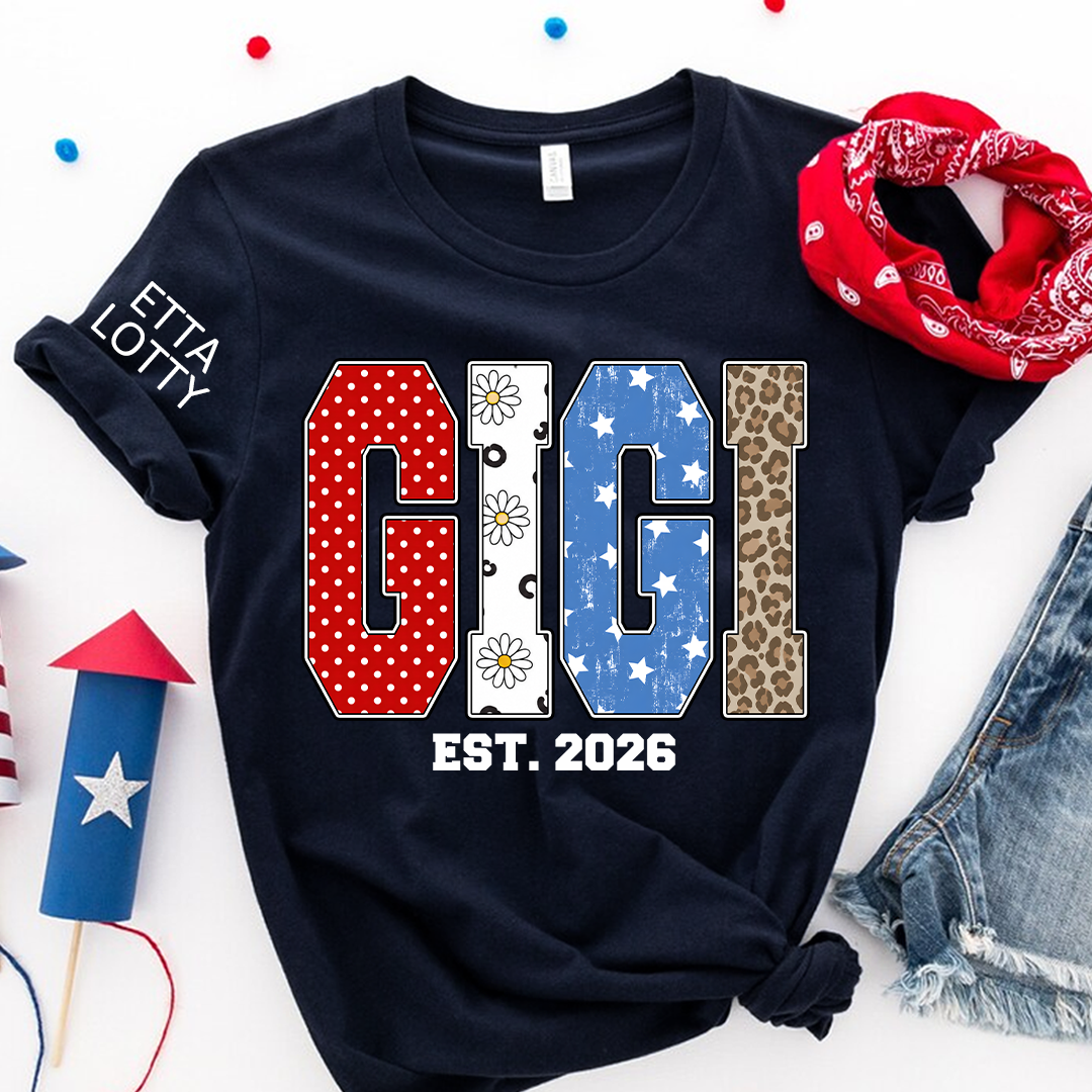 4th of July Gigi USA Flag Trendy Memorial Day Labor Day Daisy Gigi and Grandkids T-shirt