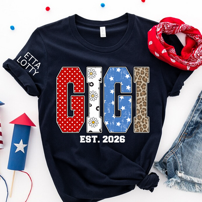 4th of July Gigi USA Flag Trendy Memorial Day Labor Day Daisy Gigi and Grandkids T-shirt
