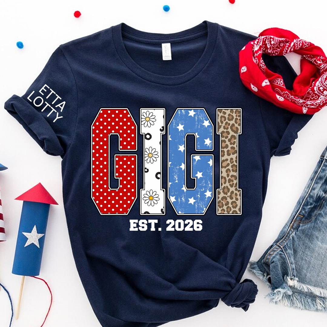 4th of July Gigi USA Flag Trendy Memorial Day Labor Day Daisy Gigi and Grandkids T-shirt