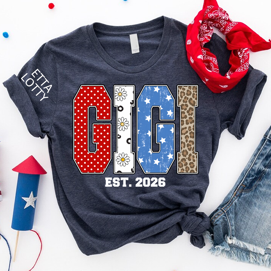 4th of July Gigi USA Flag Trendy Memorial Day Labor Day Daisy Gigi and Grandkids T-shirt