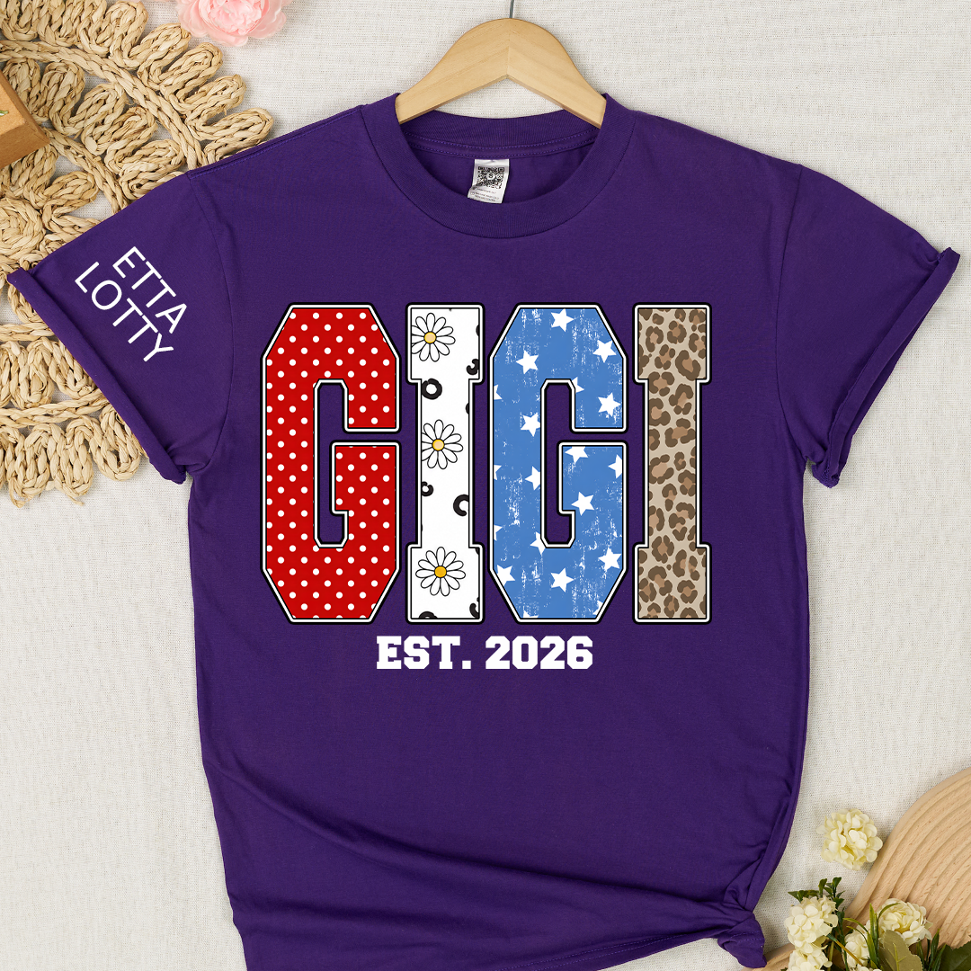 4th of July Gigi USA Flag Trendy Memorial Day Labor Day Daisy Gigi and Grandkids T-shirt