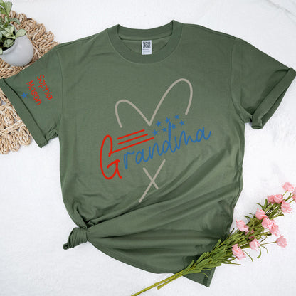 Grandma Heart 4th Of July Shirt, Custom Grandma And Grandkids T-Shirt