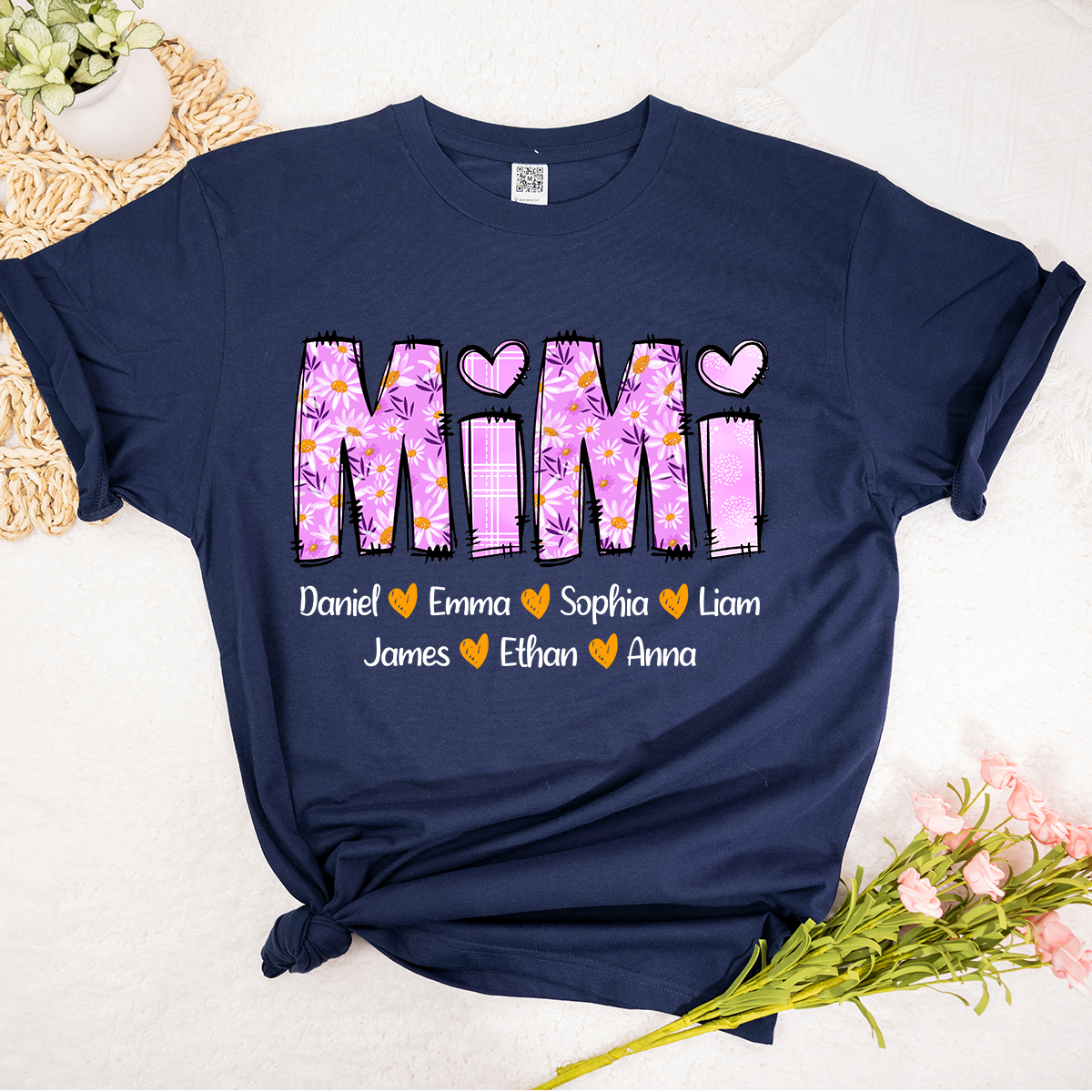 Personalized Mimi Daisy Shirt, Custom Nickname and Grandkids' Names T-Shirt