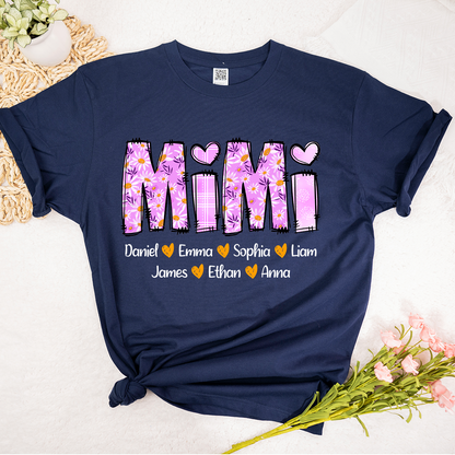 Personalized Mimi Daisy Shirt, Custom Nickname and Grandkids' Names T-Shirt
