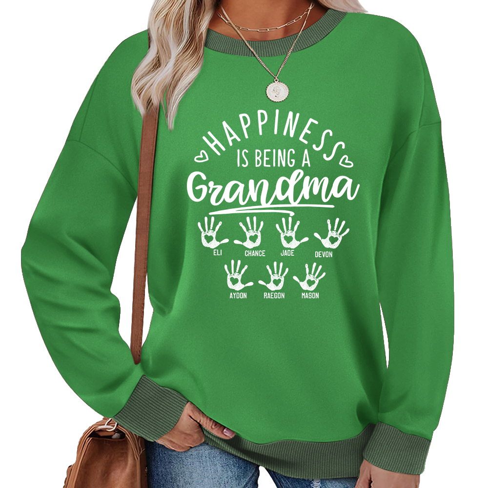 Personalized Grandma Sweatshirt – Happiness Is Being a Grandma with Kids’ Names & Handprints