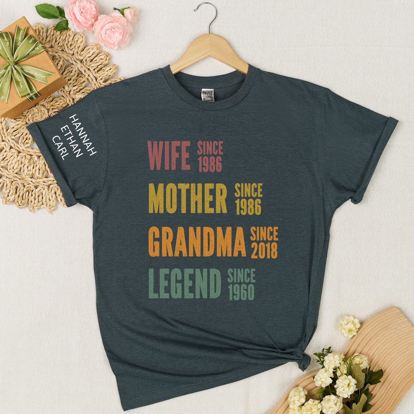 Personalized Wife Mother Grandma Legend Shirt, Custom Family Since Year Design, Unique Gift for Moms and Grandmas, Casual Navy Graphic Tee
