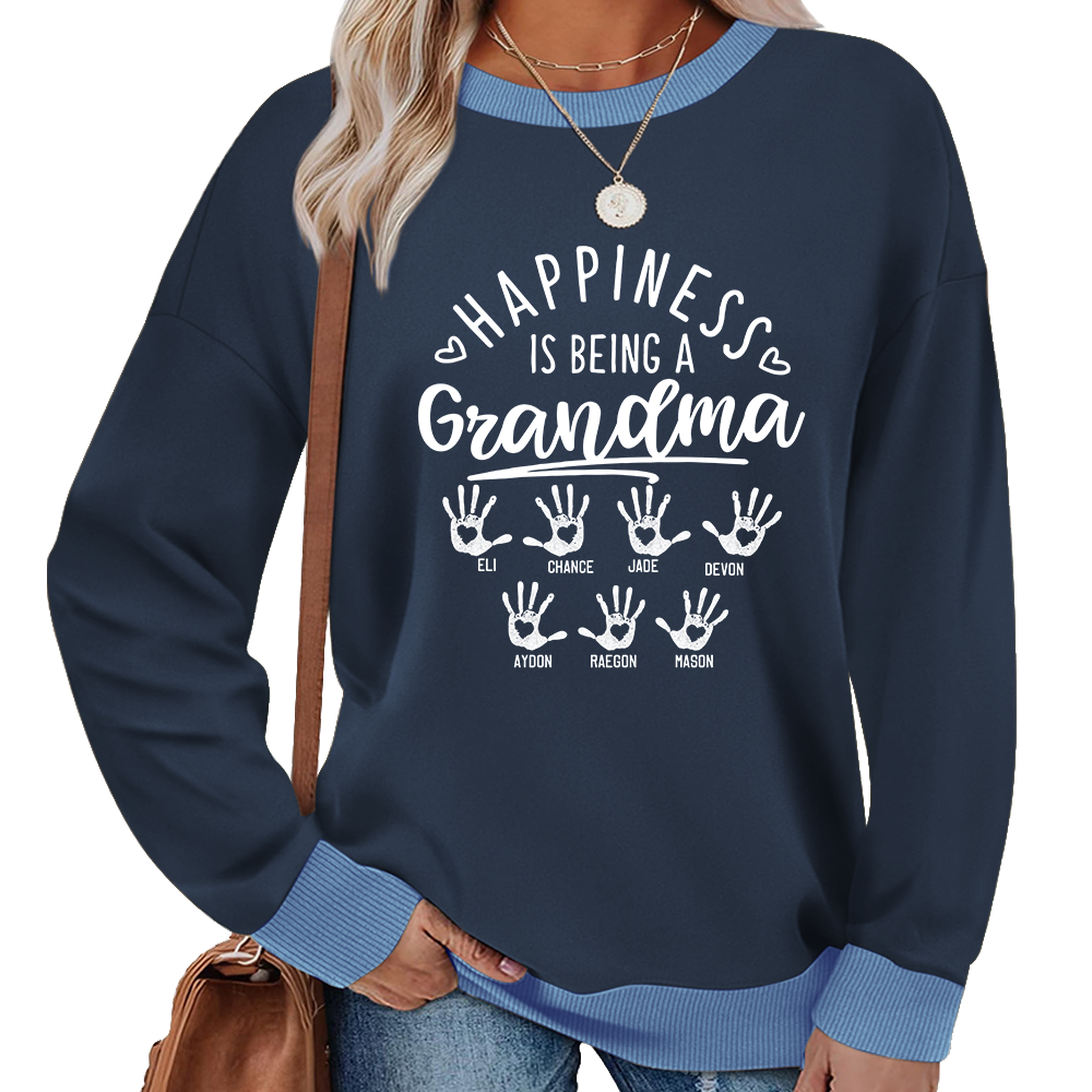 Personalized Grandma Sweatshirt – Happiness Is Being a Grandma with Kids’ Names & Handprints